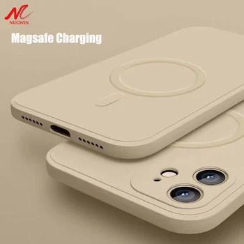 Течен Силиконов Магнитен Калъф за iPhone 12 Pro Max 11 14 X Xr Xs 7 8 Plus 13 Мини Безжично Зарядно Устройство Magsafing Магнит Делото