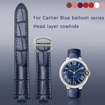 Тъмно синя Каишка от Естествена Кожа за Часовници Cartier Blue Издут Балон устата Каишка Женски Каишка 14 16 18 20 мм Принадлежности за Часовници