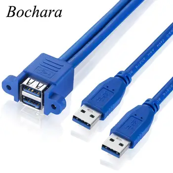 Удлинительный кабел Bochara USB 3.0 с две свещи USB3.0 и два конектори USB3.0 с винтовым монтиране на панел, 50 см
